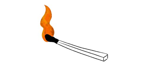 Burning match with fire icon animation on white background. Match with fire. Matches sign. 4K Video animation.