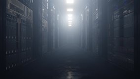 Cloud data server panels in a server room of a data center in haze. Dolly Shot in 4K High Quality Animation - Powered by Shutterstock - Get 15% off with code: PIKWIZARD15