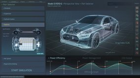 3D Graphics Visualization Shows Electric Car Frame Developing in Real Time into Finished Futuristic Concept. Eco-Friendly Concept of a Vehicle.