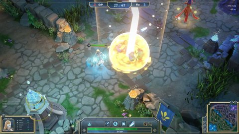 Mock-up Fantasy RPG MOBA Video Game Gameplay with Role Playing Personage Doing Animated Magic with Lots of Explosions and Spells. 3D VFX Animation