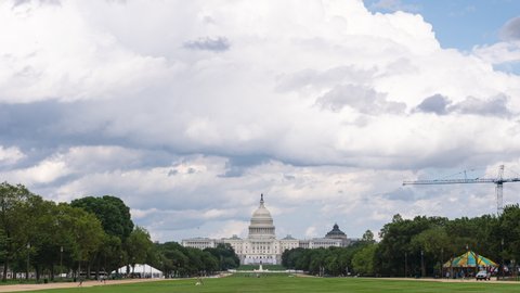 A time lapse of puffy clouds moving over the U.S. capital and the National Mall.