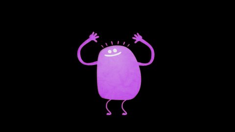 Cartoon funny animation gif character on isolated background. Cute purple monster man