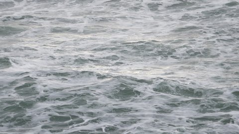 Slow Motion Moody Ocean Wave Motion During Storm