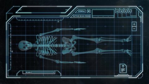 Sci-Fi Display Screen Showing a Scan of a Human Skeleton