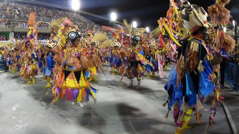 Rio, Brazil - february 24, 2020: Grande Rio during the parade Carnival Samba School Carnival RJ 2020, at Sambodromo