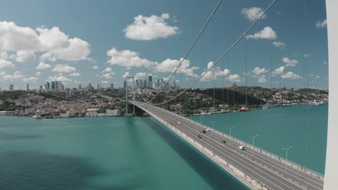 Aerial view of Bosphorus Bridge in Istanbul. 4K Footage in Turkey