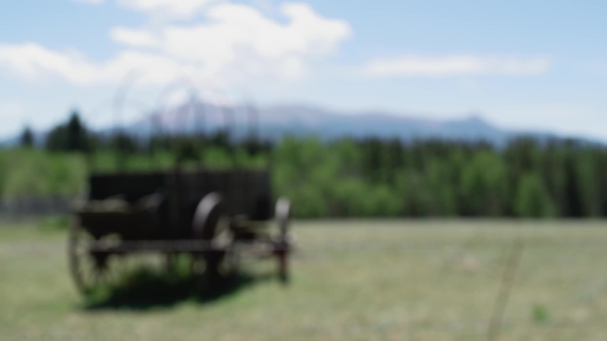 Antique Wagon Sitting on Farm Field on a Sunny Day With Rack Focus