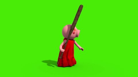 Psycho Piggy Attacks Green Screen Side Loop 3D Rendering Animation 4K