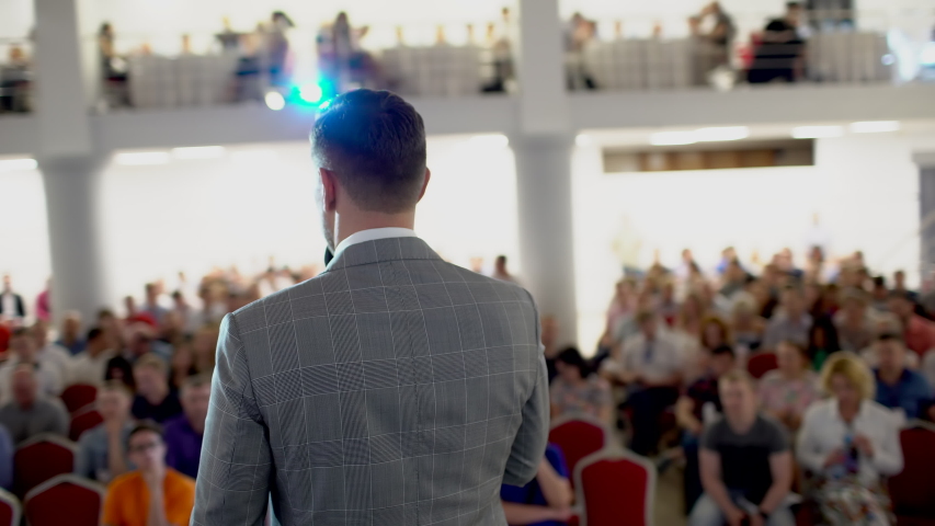 business people seminar audience from stage, conference meeting training coach speaker group students businessman training studying seminar, speech person man. management education forum consept 4 K Royalty-Free Stock Footage #1057073240