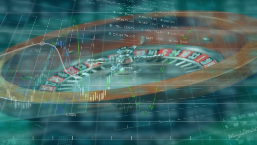 Animation of statistics and data processing over a spinning roulette wheel. Coronavirus Covid-19 pandemic chance and luck concept digital composite - Powered by Shutterstock - Get 15% off with code: PIKWIZARD15