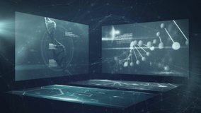 Animation of medical data processing and DNA strands turning on digital screens. Medicine research science concept digitally generated image. - Powered by Shutterstock - Get 15% off with code: PIKWIZARD15