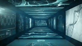 Animation of medical data processing and DNA strands turning on digital screens. Medicine research science concept digitally generated image. - Powered by Shutterstock - Get 15% off with code: PIKWIZARD15