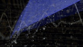 Animation of financial data processing and statistics recording with rain dropping on umbrella  in the background. Global business and finances concept digitally generated image. - Powered by Shutterstock - Get 15% off with code: PIKWIZARD15