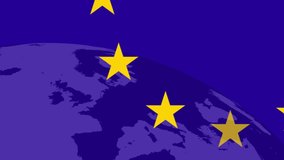Animation of European Union flag with moving stars over globe. European Union flag and holiday concept digital composition. - Powered by Shutterstock - Get 15% off with code: PIKWIZARD15