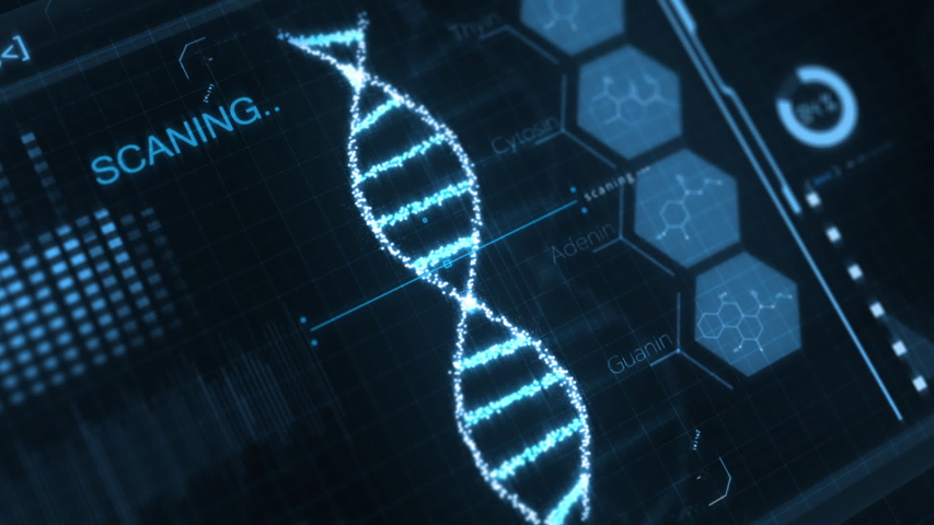Motion graphic of Detailed digital interface of futuristic DNA analysis process.Light blue futuristic DNA User Interface,Digital screen,Medical HUD and DNA laboratory research display | Shutterstock HD Video #1057097594