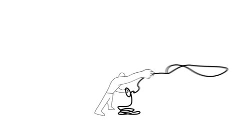 animation of man spinning lasso, transition pulling.