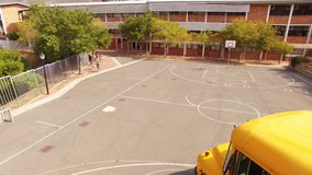 Animation of the words Back To School written in white letters on pink brush stroke over children getting on school bus in the background. Education and schooling concept digitally generated image. - Powered by Shutterstock - Get 15% off with code: PIKWIZARD15