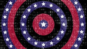 Animation of circles spinning with American flag  stars and stripes with binary coding over black background. American flag patriotism concept digitally generated image. - Powered by Shutterstock - Get 15% off with code: PIKWIZARD15