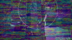 Animation of screen with scope over busy road traffic on bright vibrant glitch stripes flickering in hypnotic motion in seamless loop. Repetition abstract and colour concept digitally generated image. - Powered by Shutterstock - Get 15% off with code: PIKWIZARD15