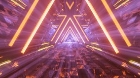 Computerized motion graphics of immersing into triangular colorful space tunnel. VFX background, VJ loops, 3d rendering and illustration.