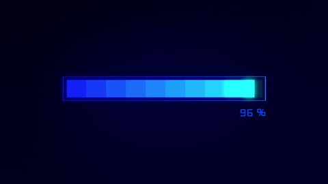 4K Video of Animation Futuristic Loading Transfer Download 0-100 in blue neon bar with stroke on dark blue background and green screen