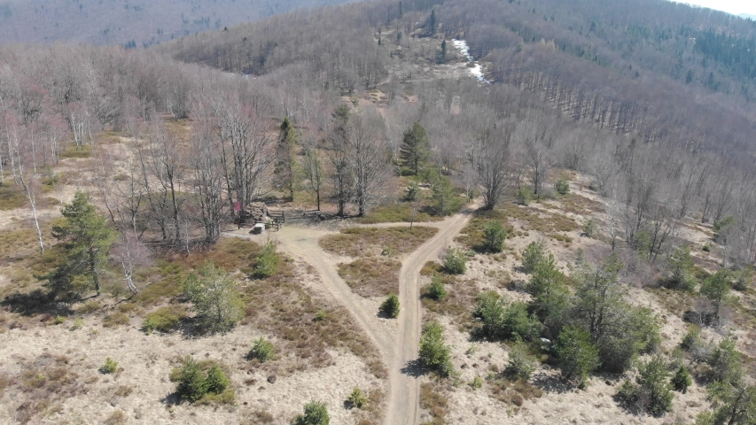 Landing near chapel in Jaworzyna Kokuszczanska in Beskid Sadecki in early spring