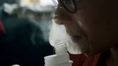 close-up nebulizer masks crawled for asthma and coronavirus respiratory effects