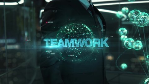 Businessman with Teamwork hologram concept