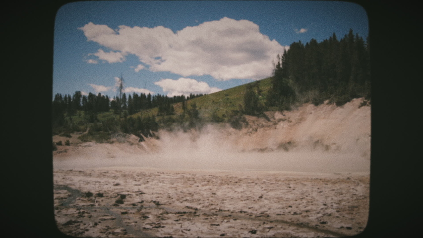 Mud Caldron in the Mud Volcano Area Along the Grand Loop Road in Yellowstone National Park. Vintage Film Look.
