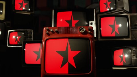 Red Black Star Flag and Vintage Televisions, symbolizing the Coexistence of Anarchist and Socialist ideals.