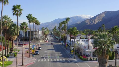Palm Springs , CA / United States - 04 03 2020: Aerial 4k footage of empty Palm Springs, California during COVID-19 pandemic.