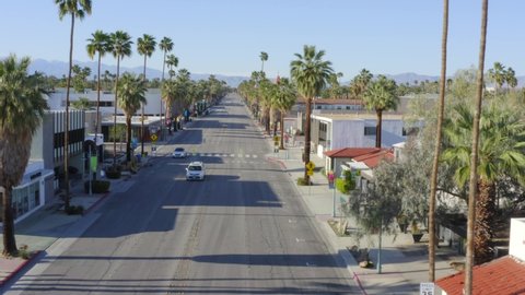 Palm Springs , CA / United States - 04 03 2020: Aerial 4k footage of empty Palm Springs, California during COVID-19 pandemic.