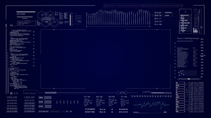 Frame futuristic viewfinder.HUD technological screen interface with data text code.Infographic digital elements.Futuristic technological Sci Fi panel.Robot technology.Blue background.