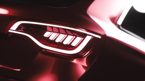 Modern Design Image of Car Shapes. Background Stylish Chrome Car Closeup. Concept of Contemporary Art Creative Look for Future Automotive Industry. 3d Animation Auto Headlight Illustration Technology