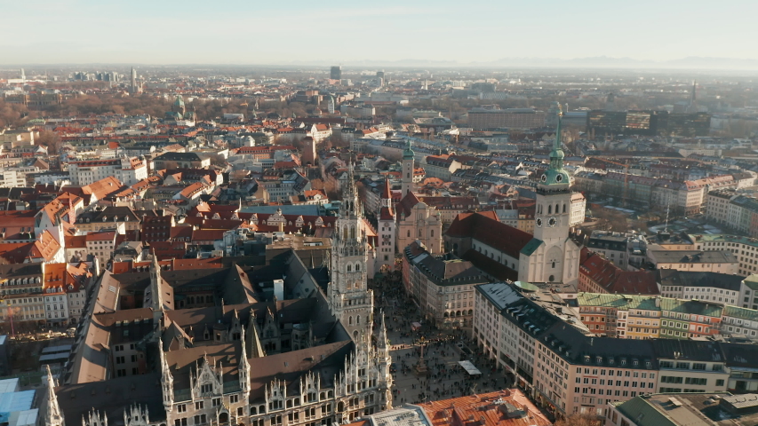 Aerial view of the old town city center in Munich, Germany Royalty-Free Stock Footage #1057186345