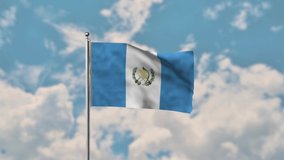 Guatemala flag waving in the blue sky realistic 4k Video.