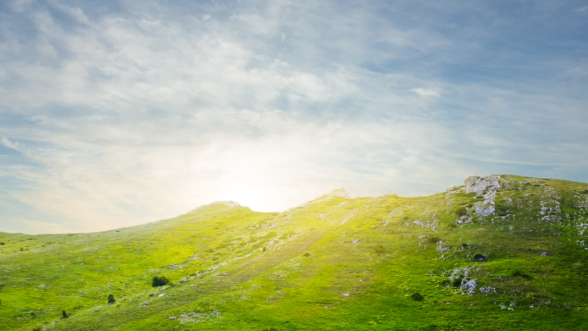 green mountain valley at the sunset, travel time lapse scene