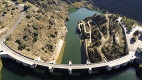 Dam reservoir in Portugal. Aerial Video