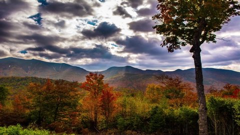 Smoky Mountain National Park Overlook of fall foliage and autumn colored leaves with Sun Rays Time lapse 4K, Smoky Mountain National Park Overlook of fall foliage and autumn