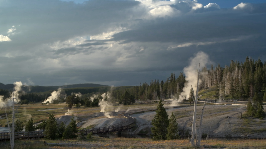 Yellowstone National Park Upper Geyser Basin. This is a great place to travel during pandemic social distancing health guidelines.
