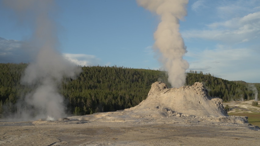 Castle Geyser in Yellowstone National Park Upper geyser basin is a popular tourist destination in the United States.