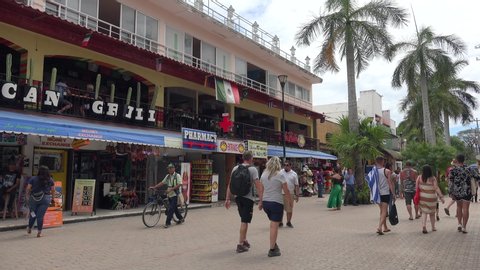 Playa del Carmen / Mexico - MARCH 24, 2019:
Tourists at the shopping district (Fifth Avenue) of the Playa del Carmen downtown.