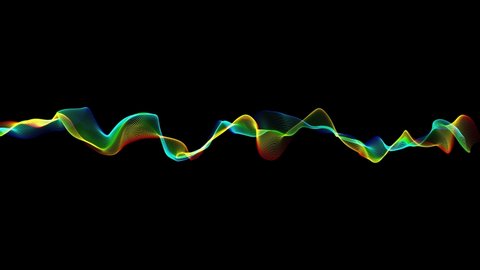 Fantastic multicolored abstract fractal lines bend on black. Rainbow waves