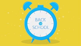 Alarm clock with text back to school, art video illustration.