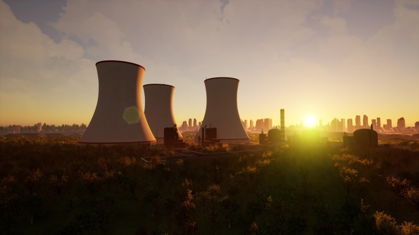 Nuclear power plant at sunset | Shutterstock HD Video #1057226563