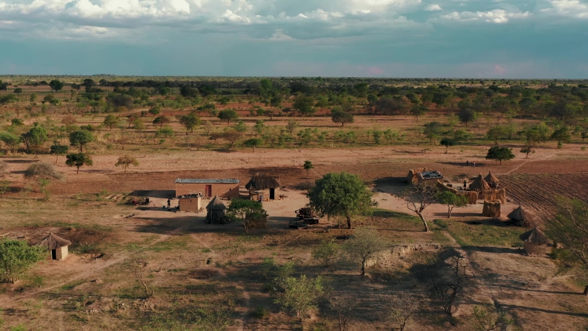 Aerial drone  South Sudan Drought of Ethiopia  village rural community | Shutterstock HD Video #1057238836