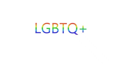 LGBTQ+  lettering in rainbow colors on white background, looped animation