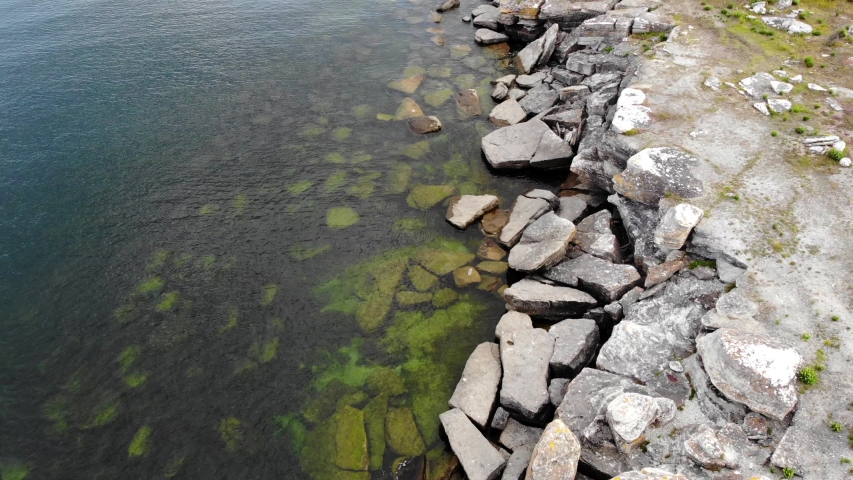 Aerial view over rugged coastline of Asunden Nature Reserve, Sweden