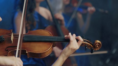 Symphony Orchestra Performance Closeup Stringed Instruments Stock ...
