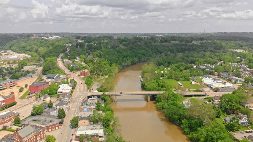 Aerial view of downtown Frankfort, KY and the Kentucky River
